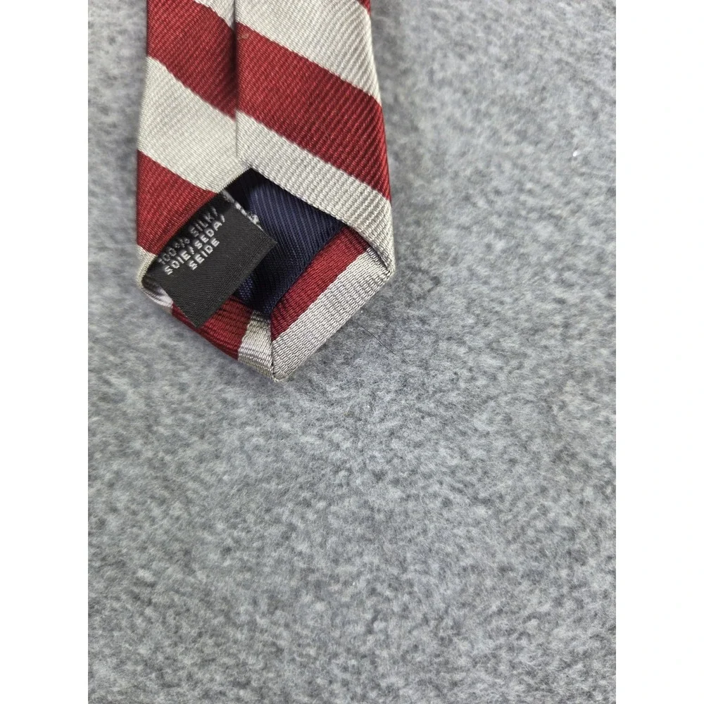 R. Hanauer Silk Repp Tie Made in USA Handmade Silk Classic Red and Cream Stripe